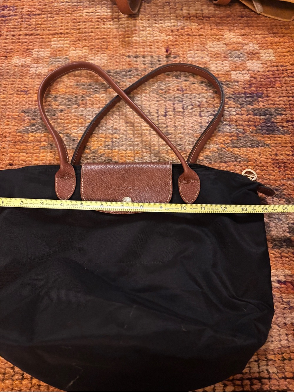 Longchamp Black Nylon Tote with Brown Leather Trim - Picture 6 of 6
